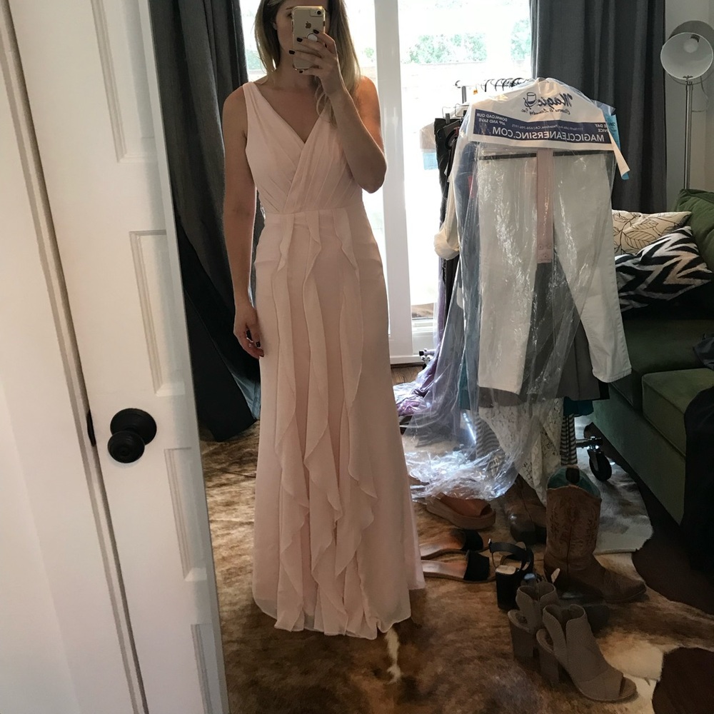 Vera Wang Sleeveless Blush Dress w/ Satin Belt - Picture 4 of 6